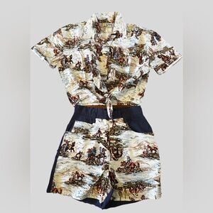 Vintage Western Print High Waisted Shorts Set-Sz 9